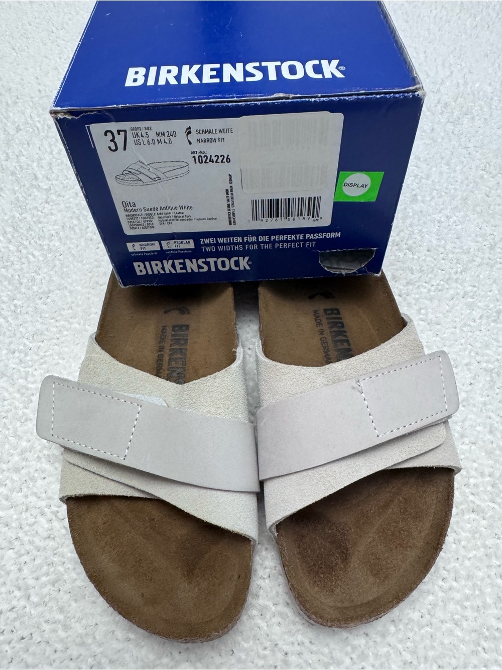 Birkenstock Oita Women's Suede Strap Sandals in Antique White